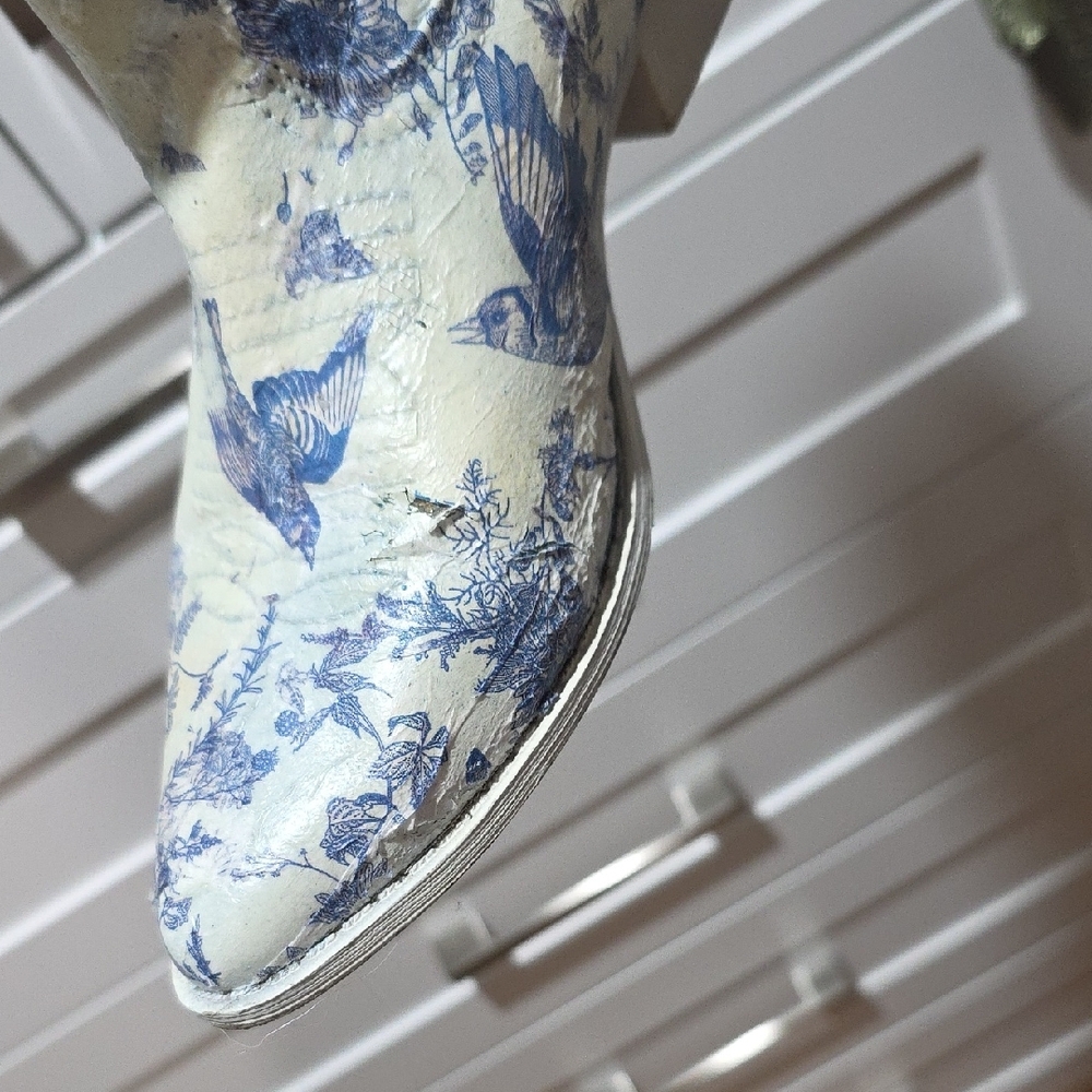 Floral Blue Fringe Women's Boots - Picture 7 of 8